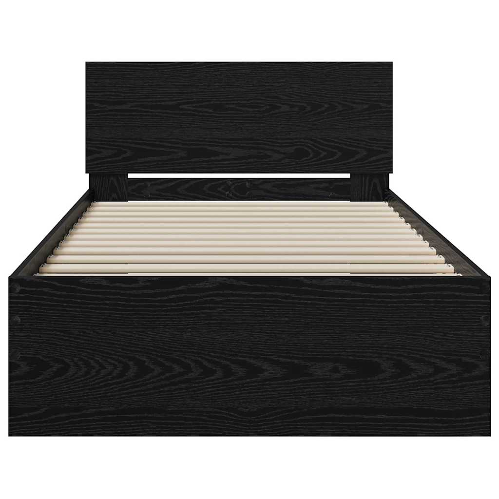 Bettgestell mit Kopfteil Schwarz Eichen-Optik 90 x 200 cm