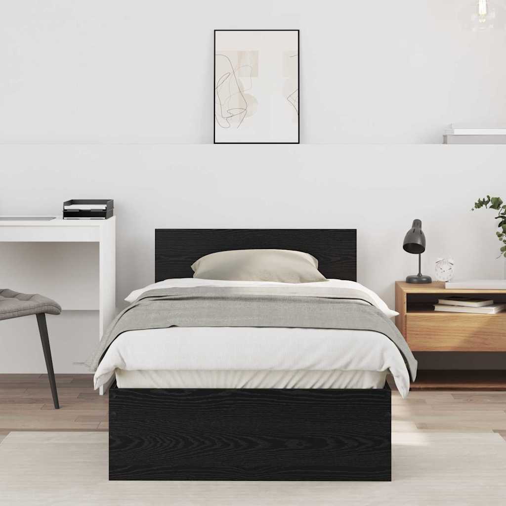 Bettgestell mit Kopfteil Schwarz Eichen-Optik 90 x 190 cm