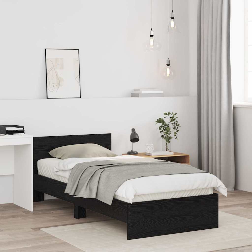 Bettgestell mit Kopfteil Schwarz Eichen-Optik 75 x 190 cm