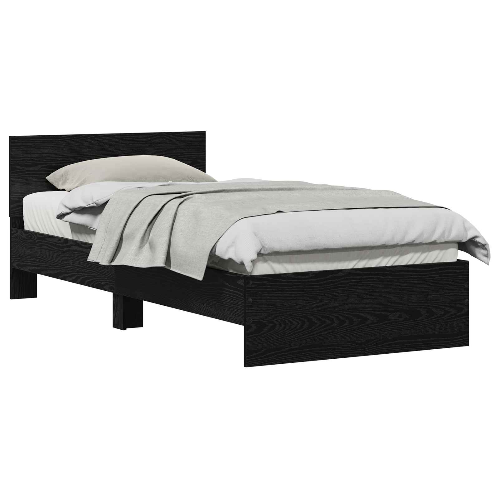 Bettgestell mit Kopfteil Schwarz Eichen-Optik 75 x 190 cm