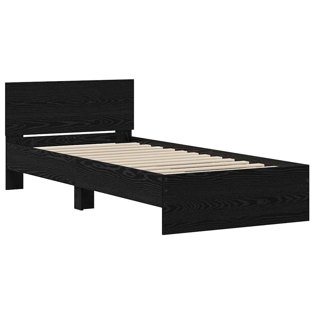 Bettgestell mit Kopfteil Schwarz Eichen-Optik 75 x 190 cm