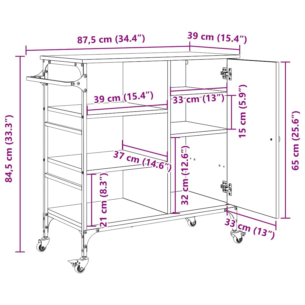 Küchentrolley Altholz 87,5 x 39 x 84,5 cm Holzwerkstoff