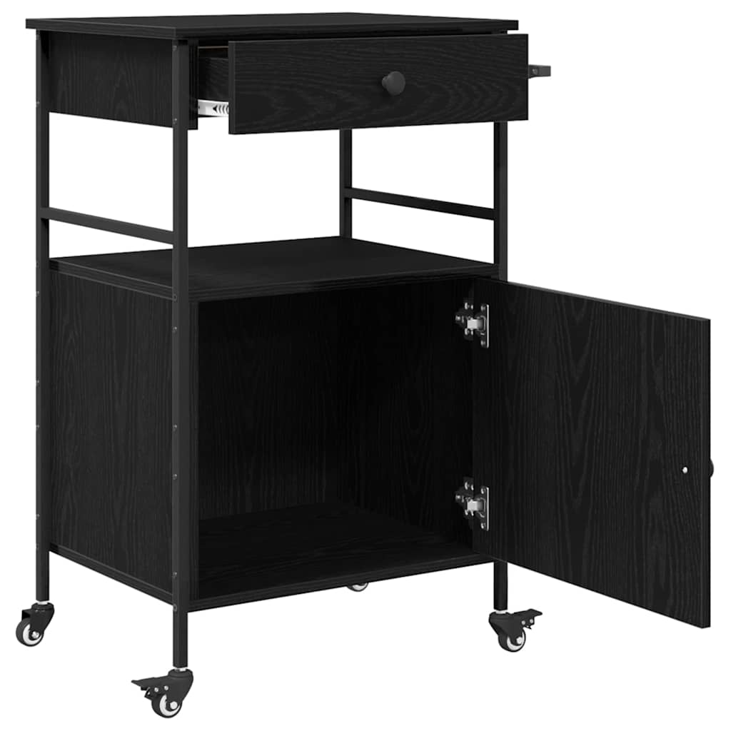 Küchentrolley Schwarz Eichen-Optik 56 x 43 x 89,5 cm