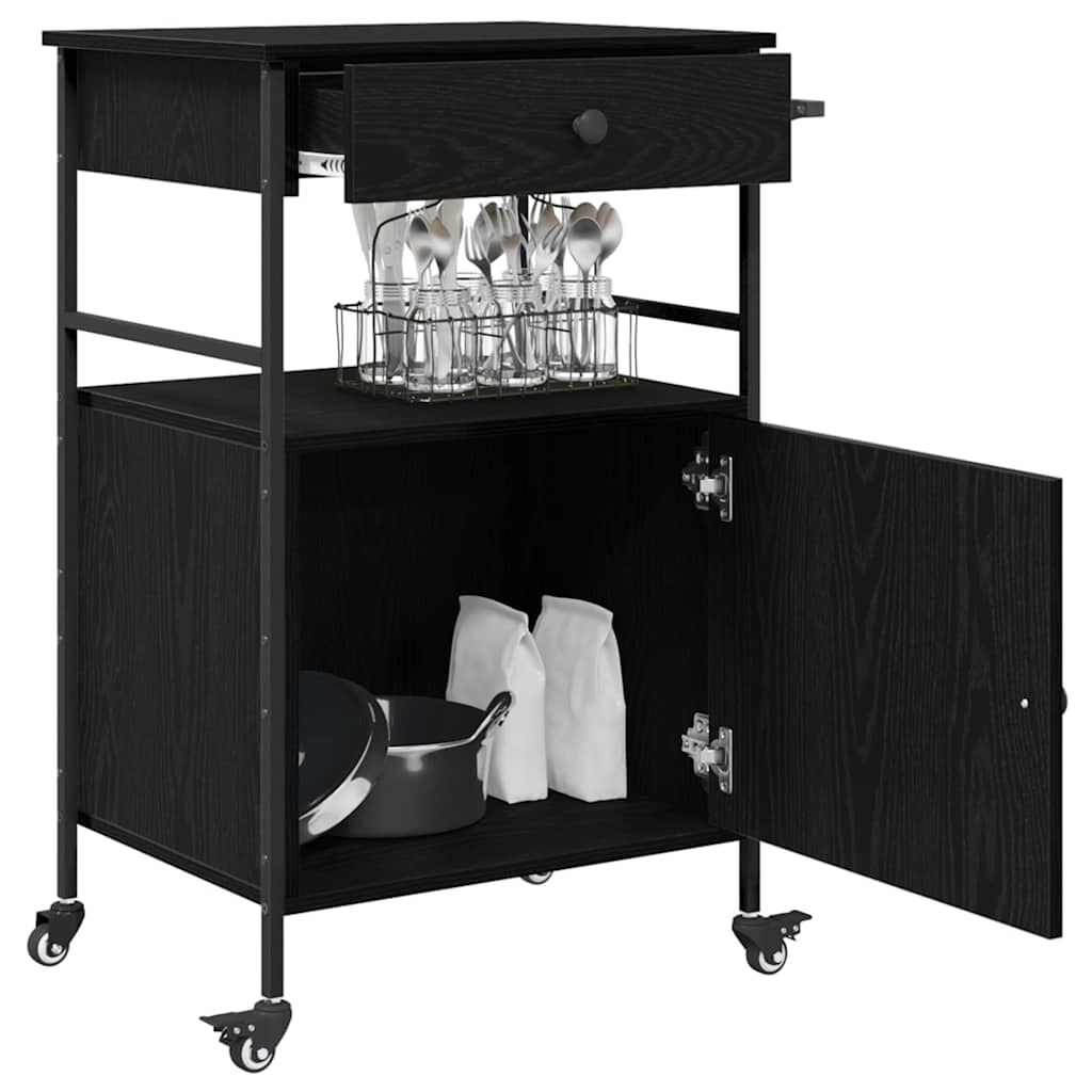 Küchentrolley Schwarz Eichen-Optik 56 x 43 x 89,5 cm