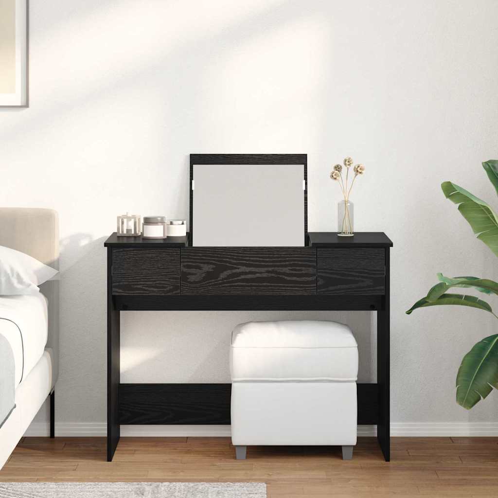 Kosmetiktisch mit Spiegel Schwarz Eichen-Optik 100 x 45 x 76 cm