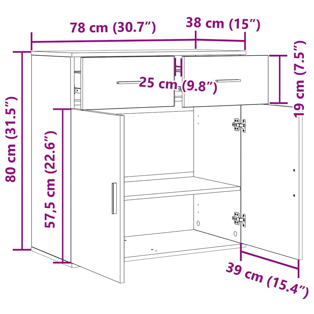 Sideboard Schwarz Eichen-Optik 78 x 38 x 80 cm Holzwerkstoff