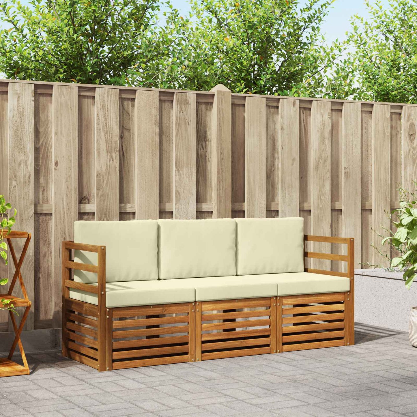 Sofagarnituren 3 stk. Natur und Creme Massivholz Akazie
