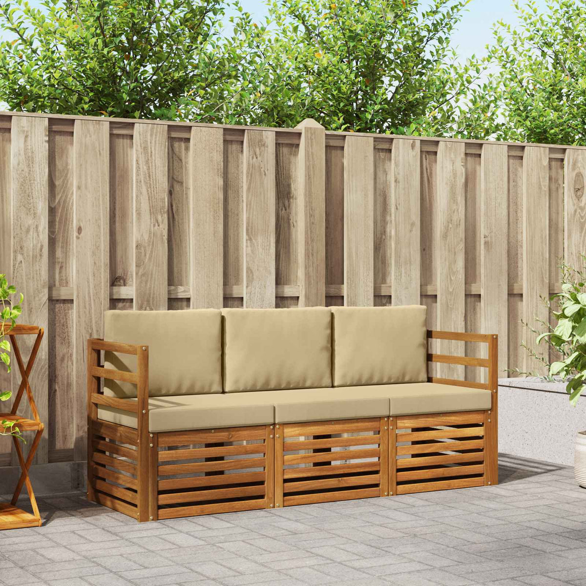 Sofagarnituren 3 stk. Natur und Beige Massivholz Akazie