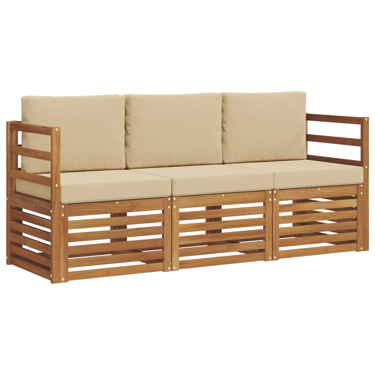 Sofagarnituren 3 stk. Natur und Beige Massivholz Akazie