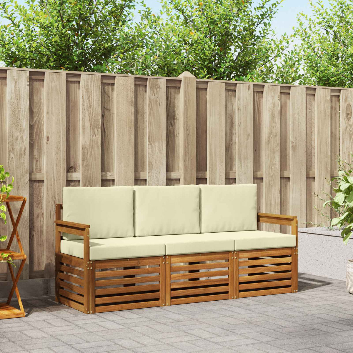 Sofagarnituren 3 stk. Natur und Creme Massivholz Akazie