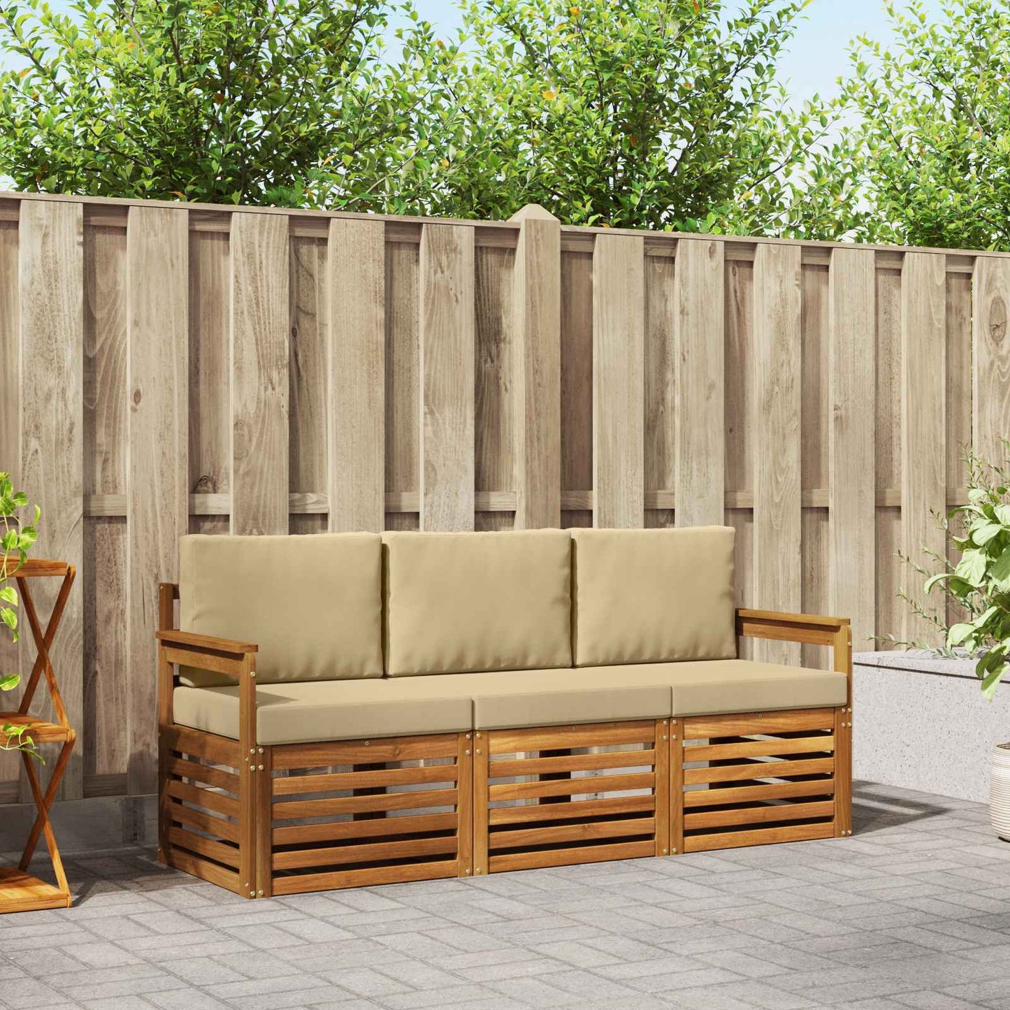 Sofagarnituren 3 stk. Natur und Beige Massivholz Akazie