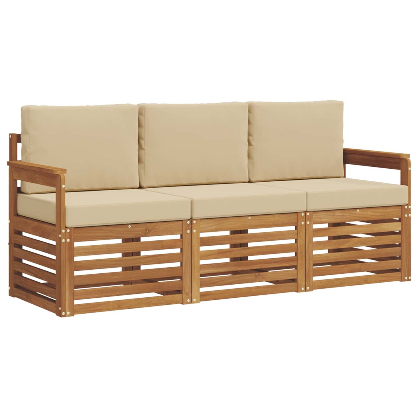 Sofagarnituren 3 stk. Natur und Beige Massivholz Akazie