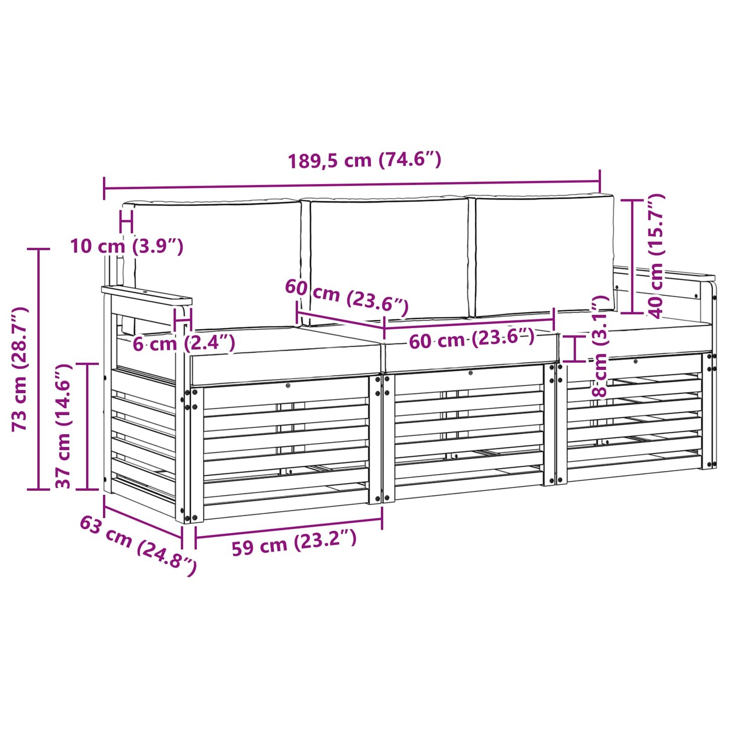 Sofagarnituren 3 stk. Natur und Beige Massivholz Akazie