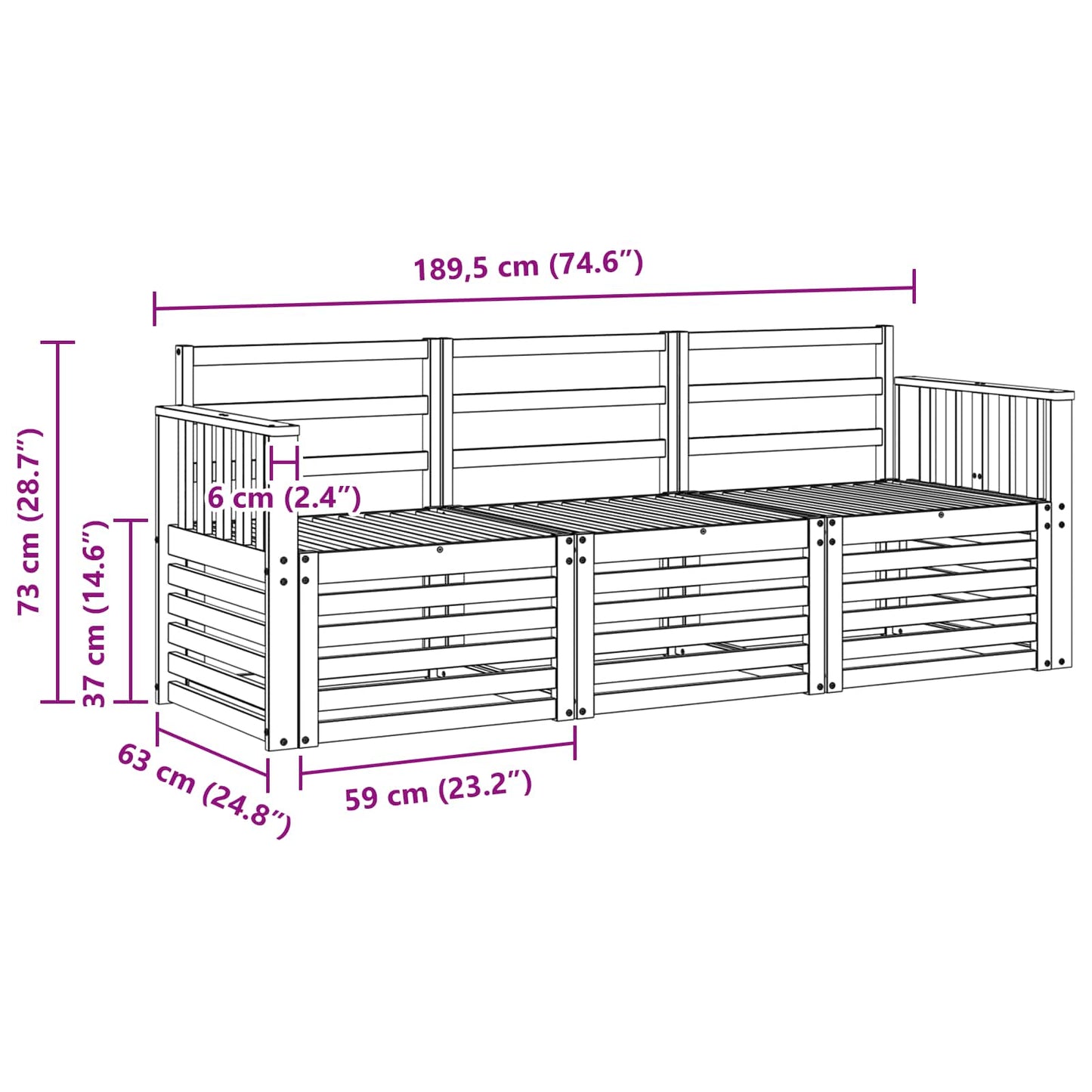 Sofagarnituren 3 pcs Natur Massivholz Akazie
