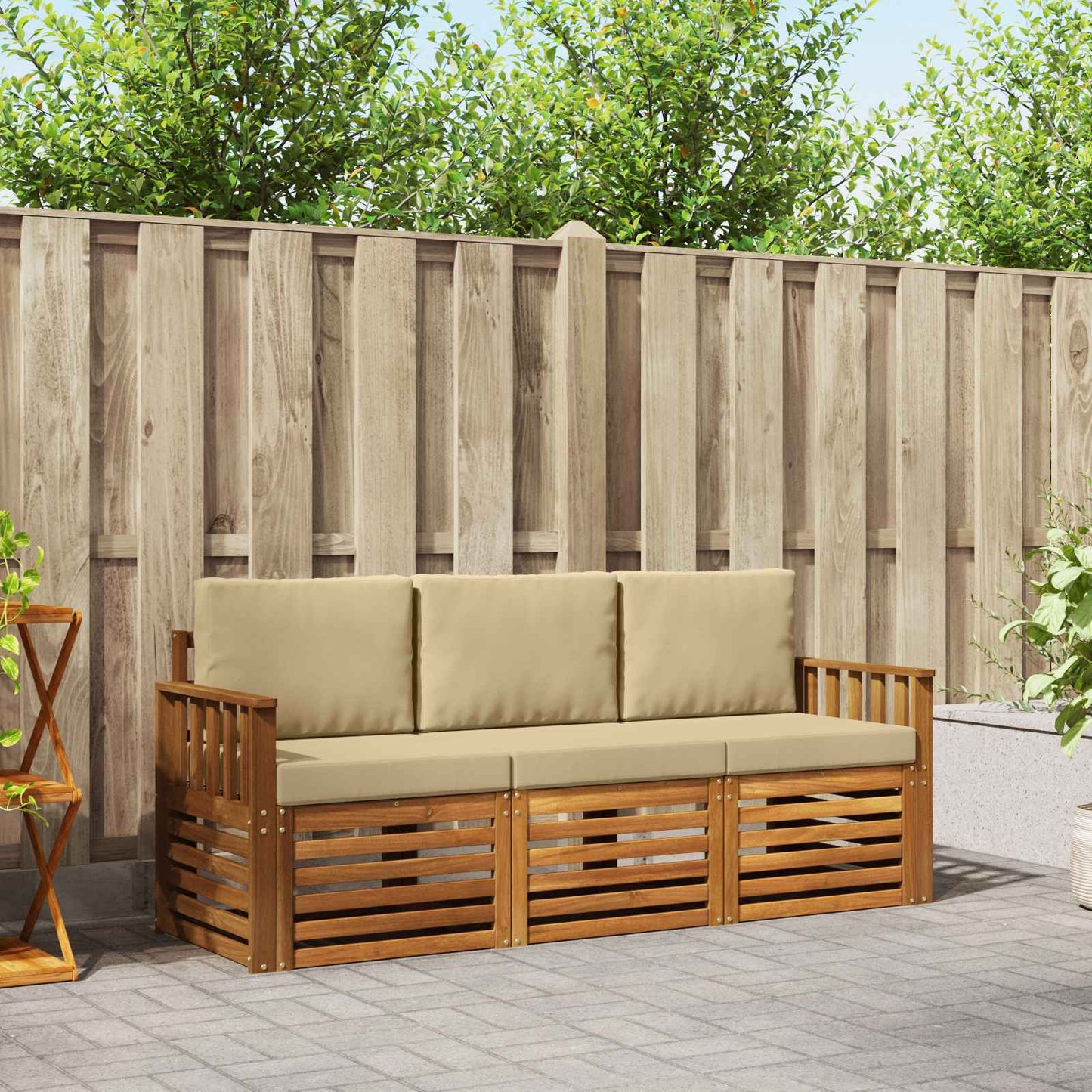 Sofagarnituren 3 stk. Natur und Beige Massivholz Akazie