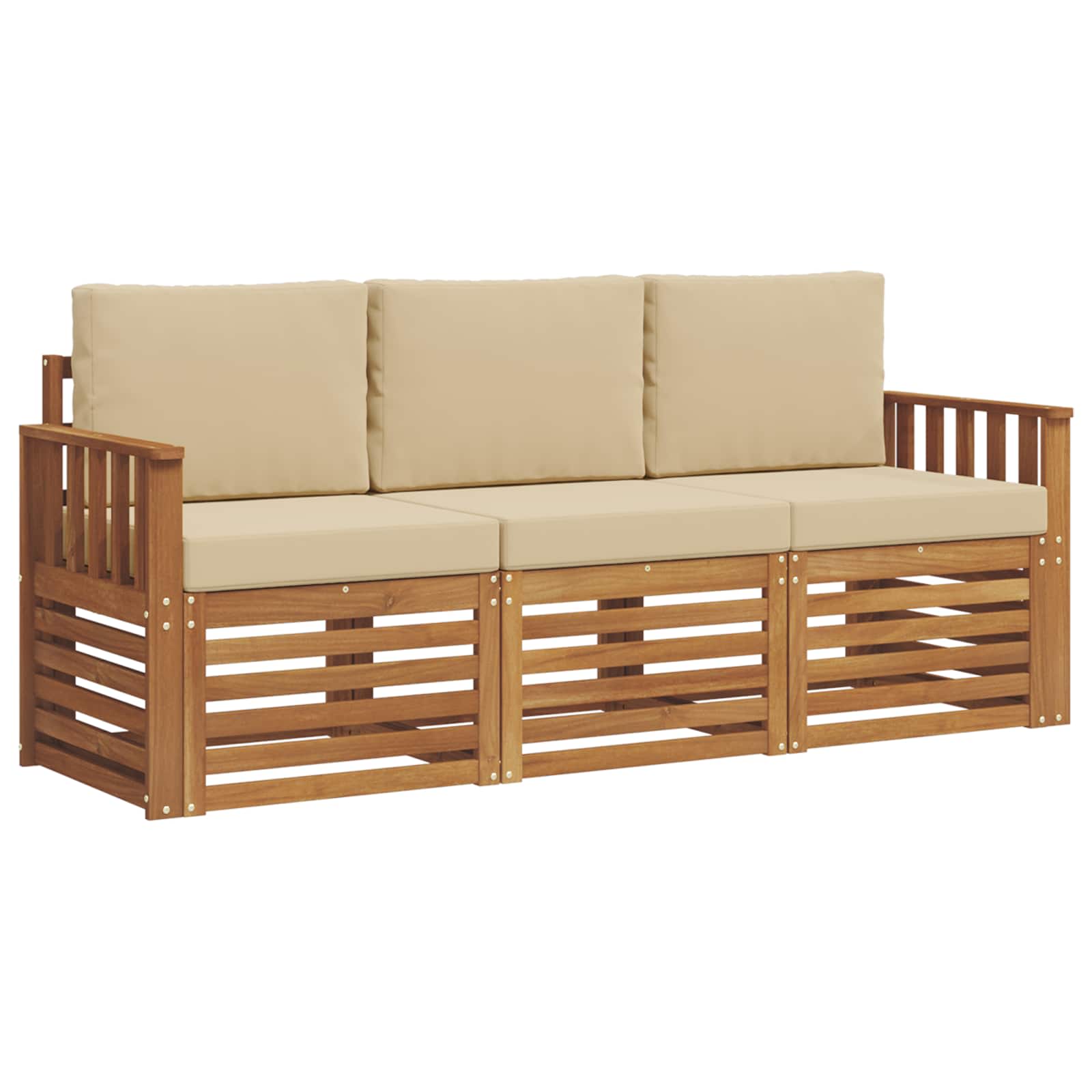 Sofagarnituren 3 stk. Natur und Beige Massivholz Akazie