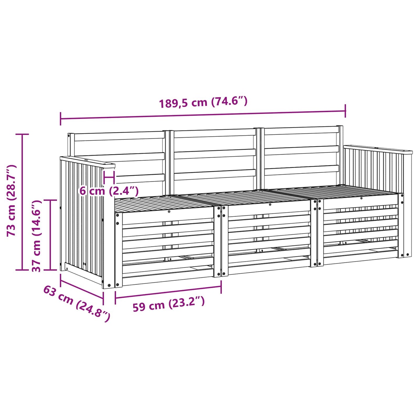 Sofagarnituren 3 pcs Natur Massivholz Akazie