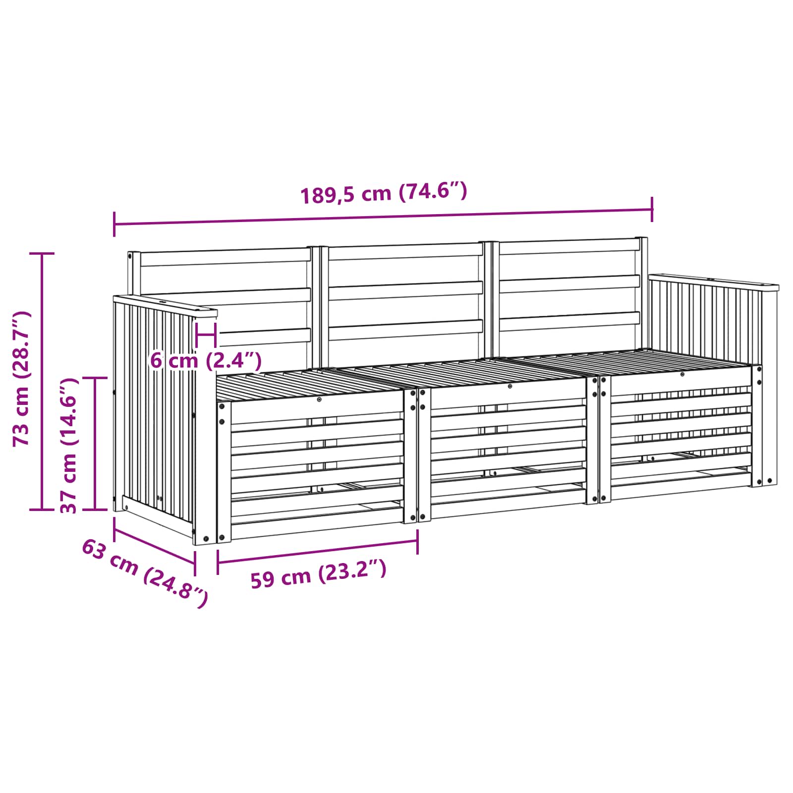 Sofagarnituren 3 pcs Natur Massivholz Akazie