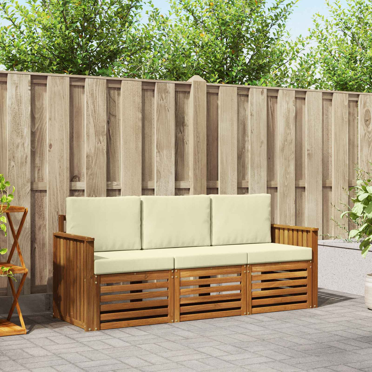 Sofagarnituren 3 stk. Natur und Creme Massivholz Akazie