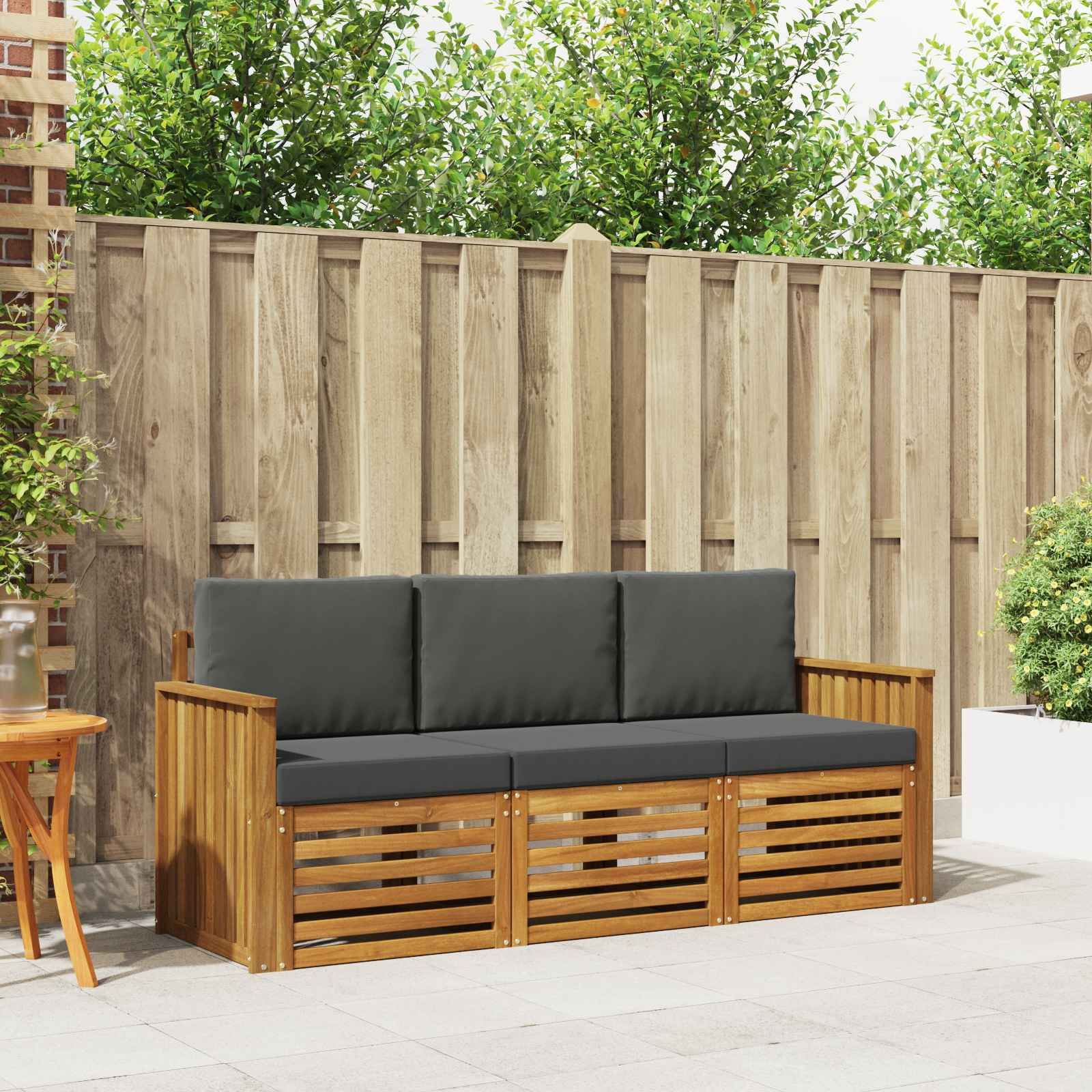 Sofagarnituren 3 pcs Natur und Anthrazit Massivholz Akazie