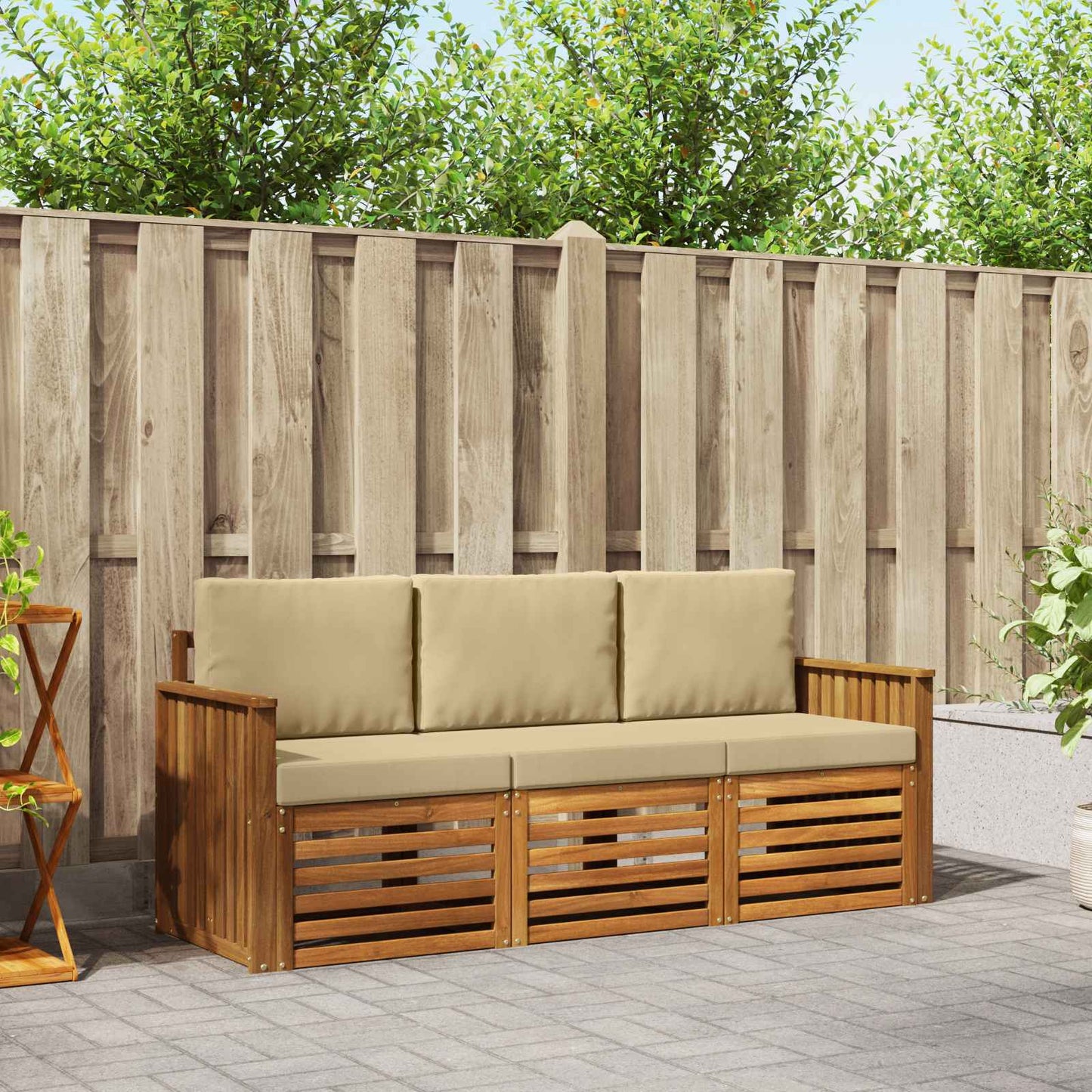 Sofagarnituren 3 stk. Natur und Beige Massivholz Akazie