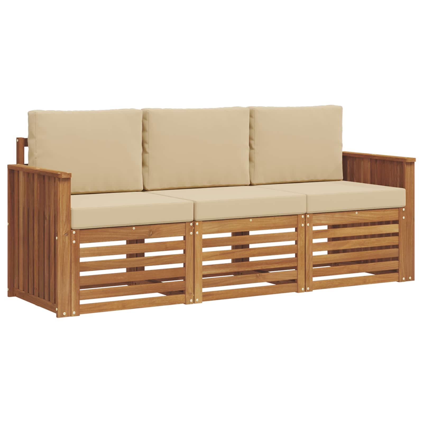 Sofagarnituren 3 stk. Natur und Beige Massivholz Akazie