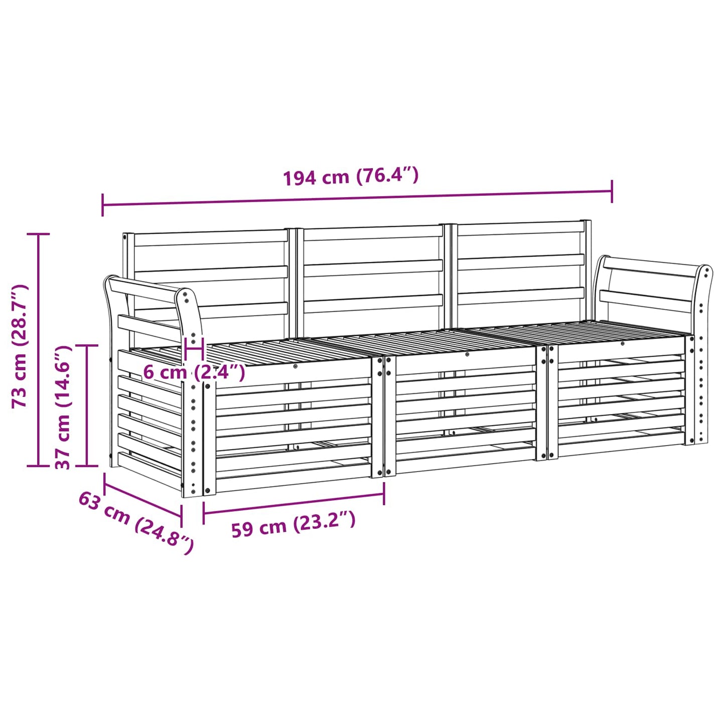 Sofagarnituren 3 pcs Natur Massivholz Akazie