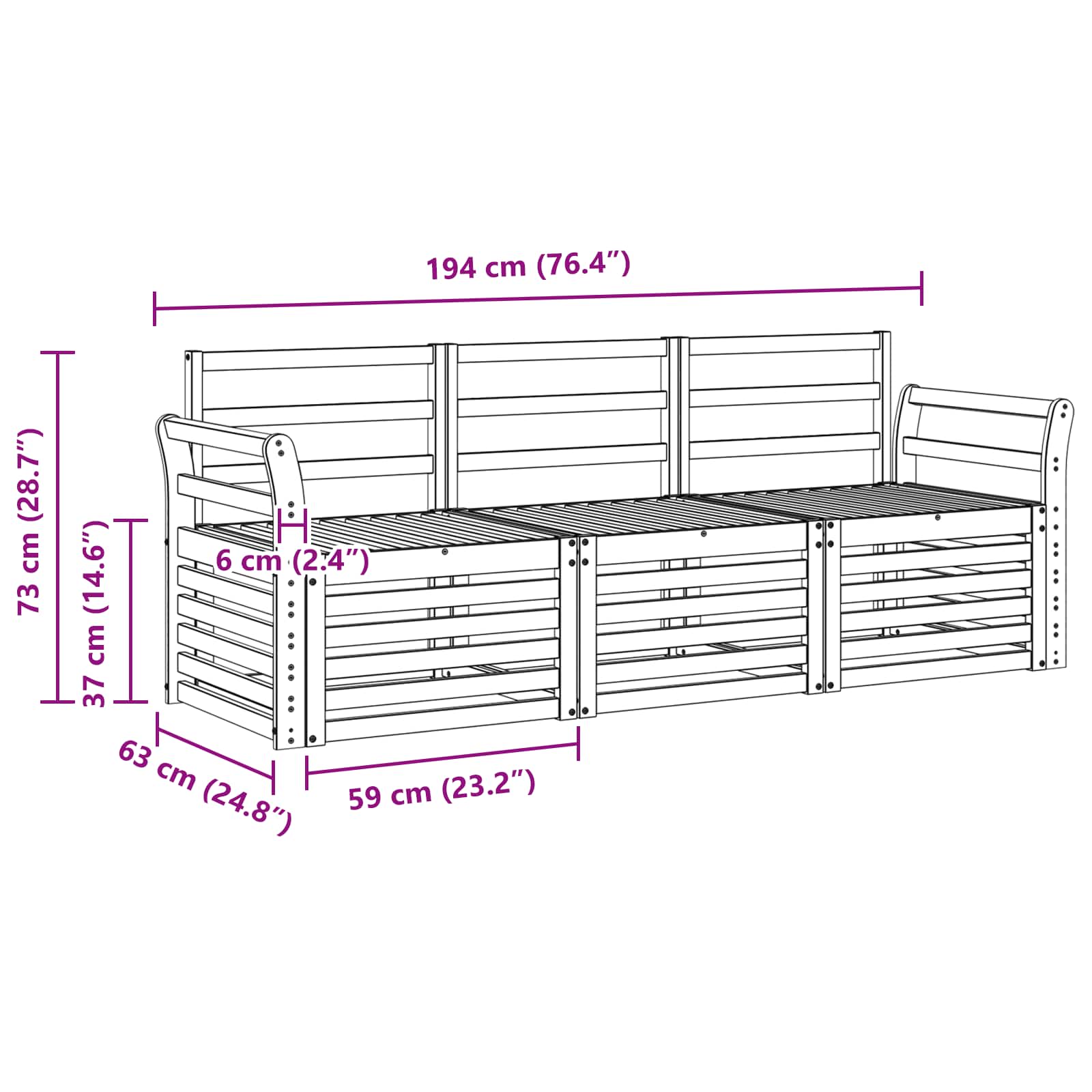 Sofagarnituren 3 pcs Natur Massivholz Akazie