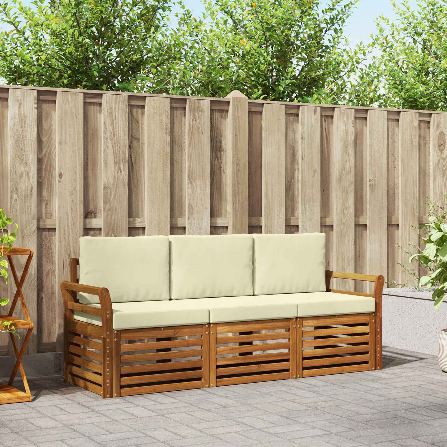 Sofagarnituren 3 stk. Natur und Creme Massivholz Akazie