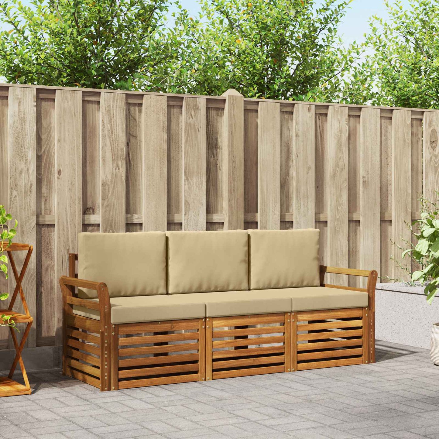 Sofagarnituren 3 stk. Natur und Beige Massivholz Akazie