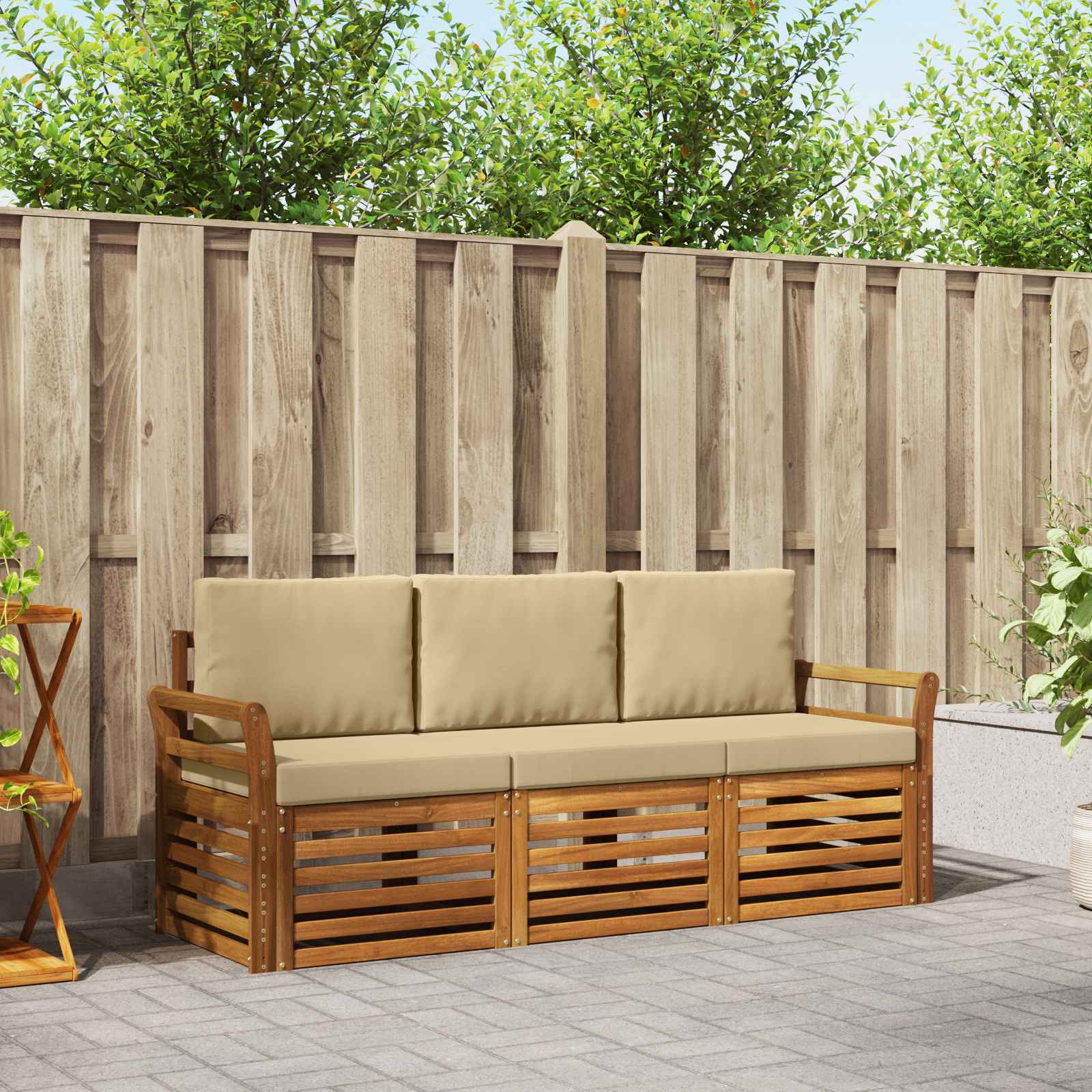 Sofagarnituren 3 stk. Natur und Beige Massivholz Akazie