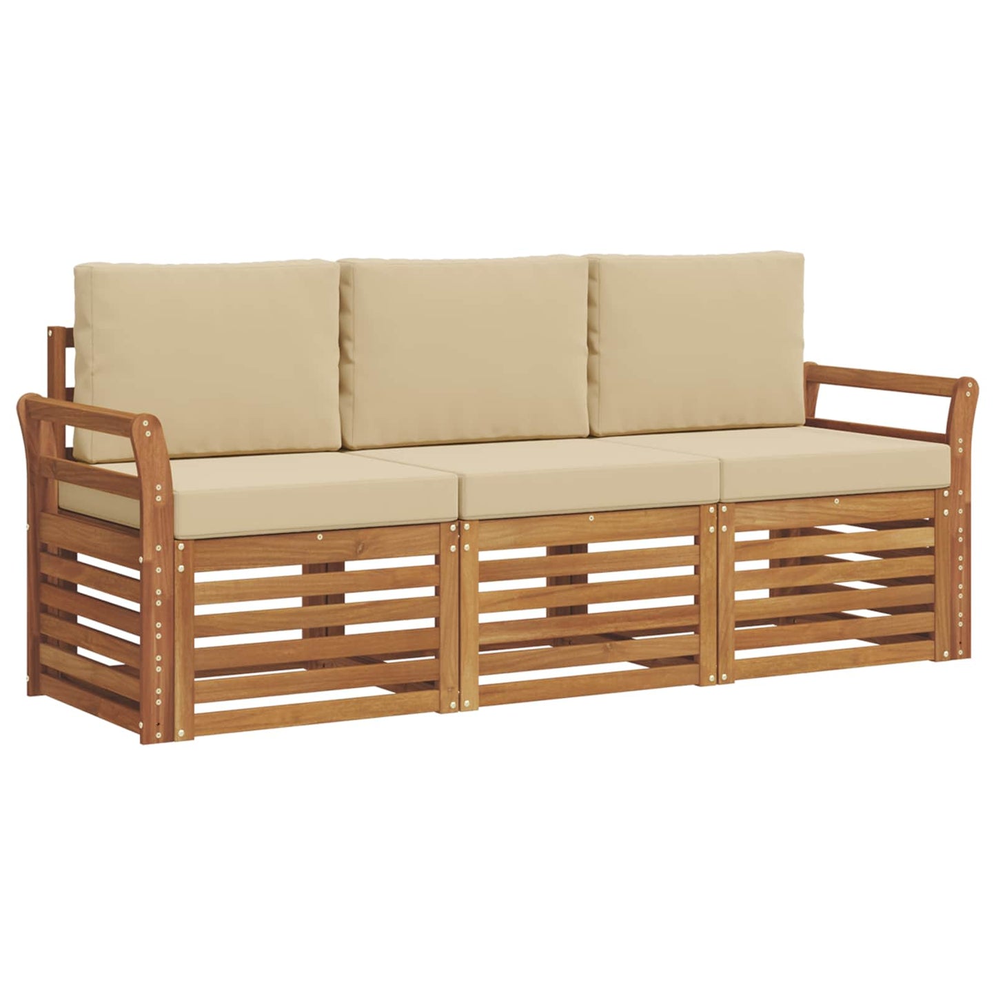 Sofagarnituren 3 stk. Natur und Beige Massivholz Akazie