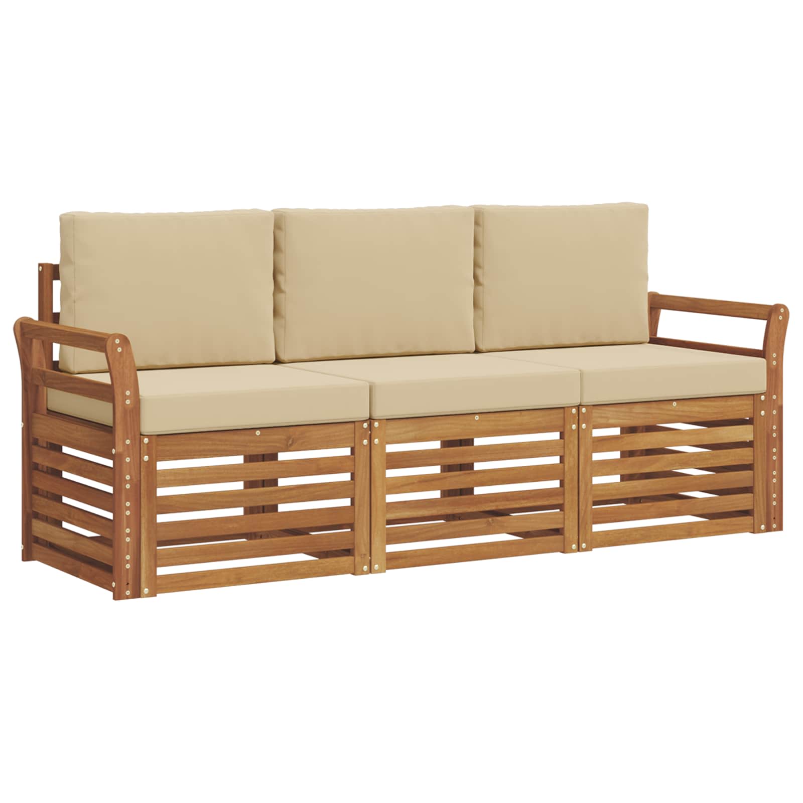 Sofagarnituren 3 stk. Natur und Beige Massivholz Akazie