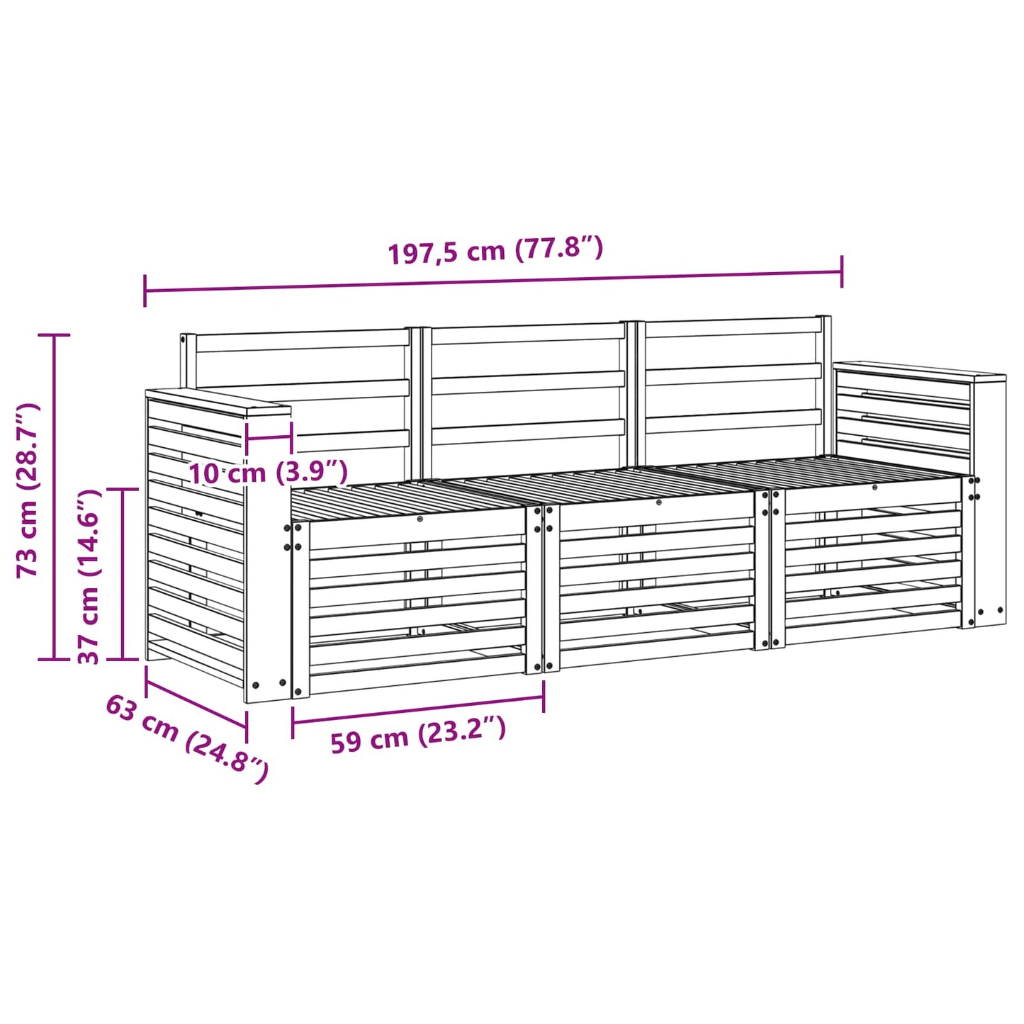 Sofagarnituren 3 pcs Natur Massivholz Akazie