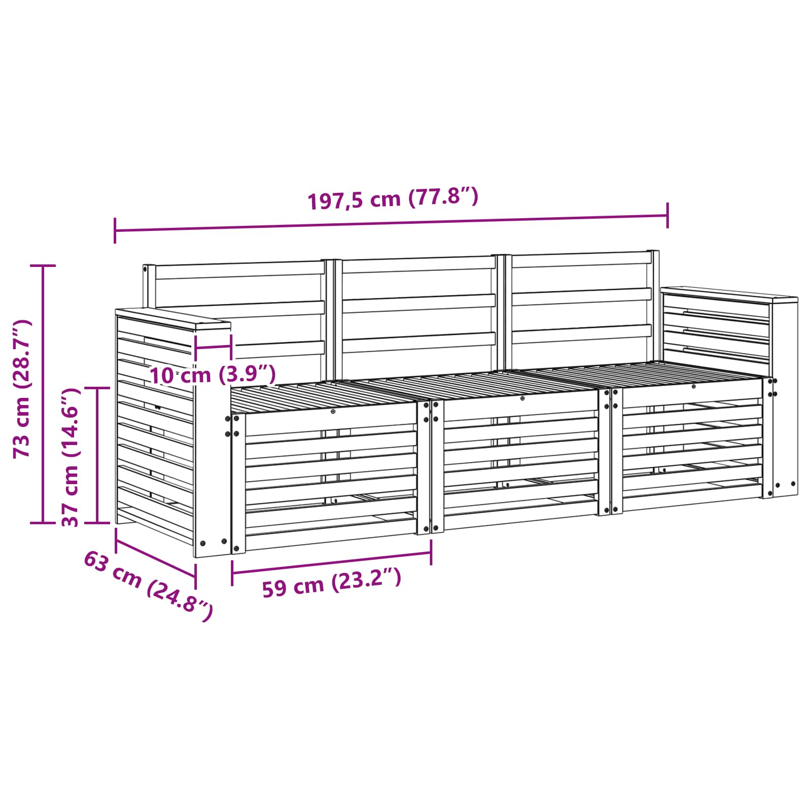 Sofagarnituren 3 pcs Natur Massivholz Akazie
