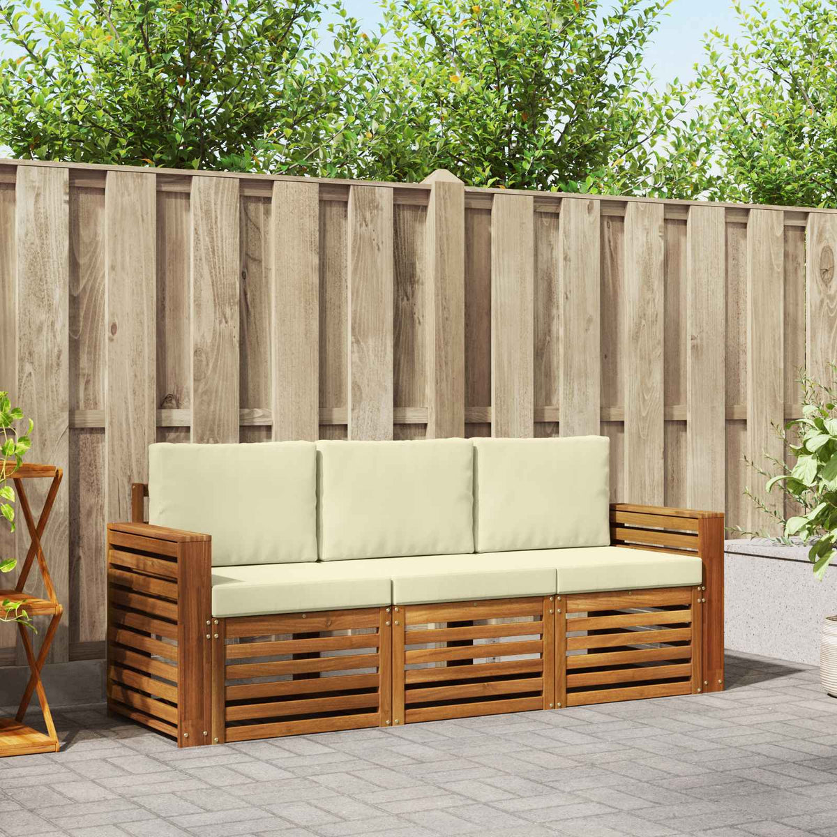 Sofagarnituren 3 stk. Natur und Creme Massivholz Akazie