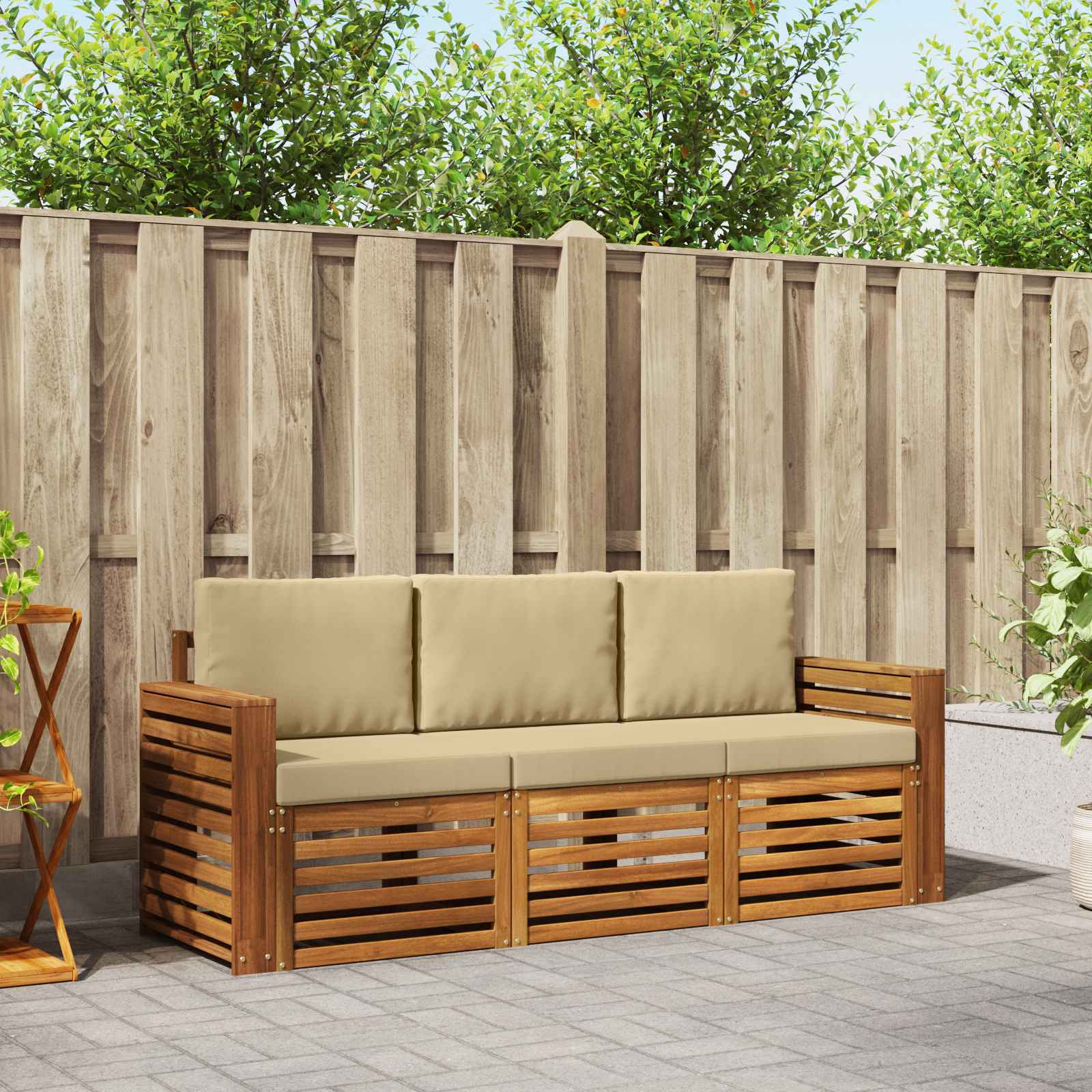 Sofagarnituren 3 stk. Natur und Beige Massivholz Akazie