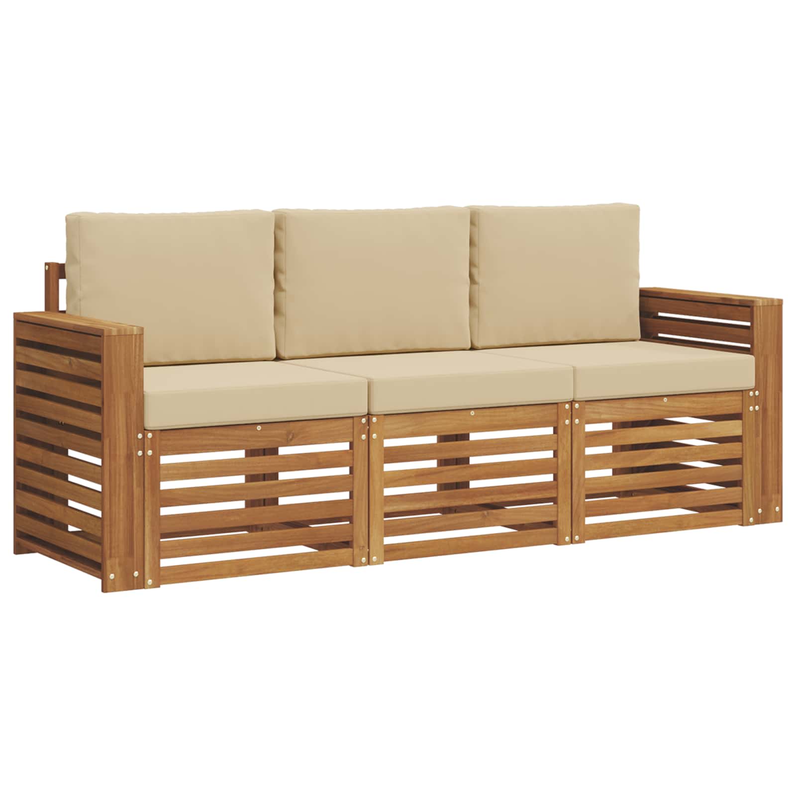Sofagarnituren 3 stk. Natur und Beige Massivholz Akazie
