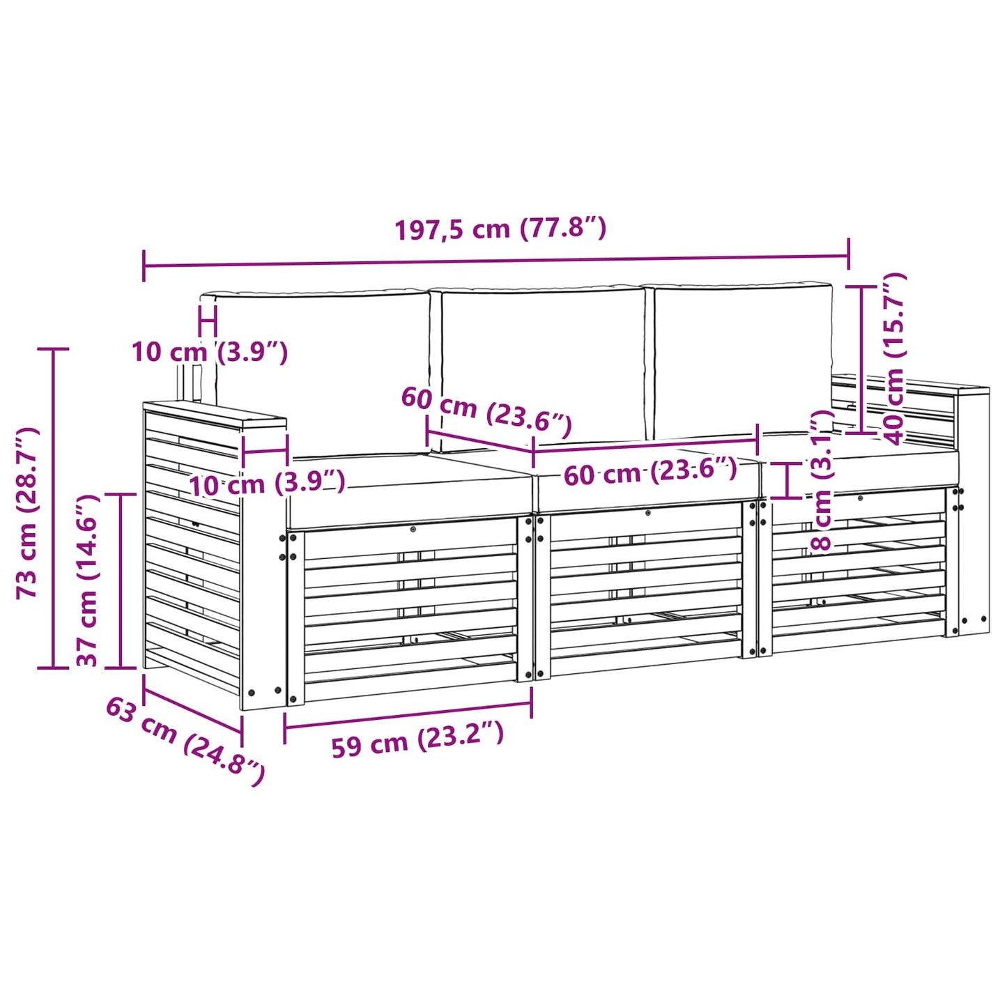 Sofagarnituren 3 stk. Natur und Beige Massivholz Akazie