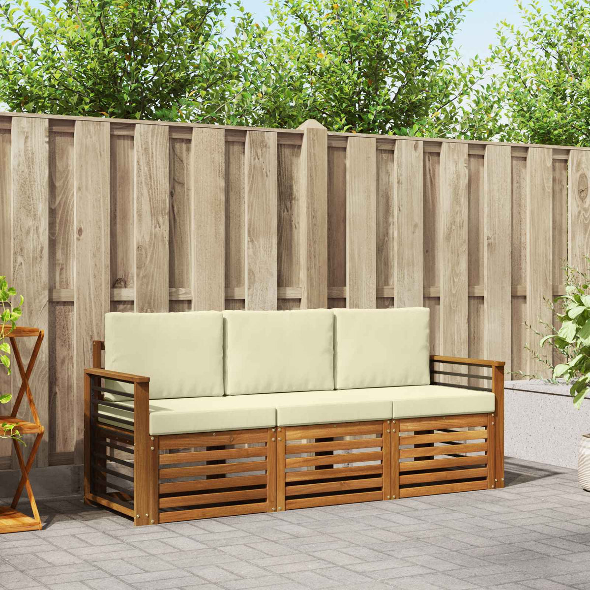Sofagarnituren 3 stk. Natur und Creme Massivholz Akazie