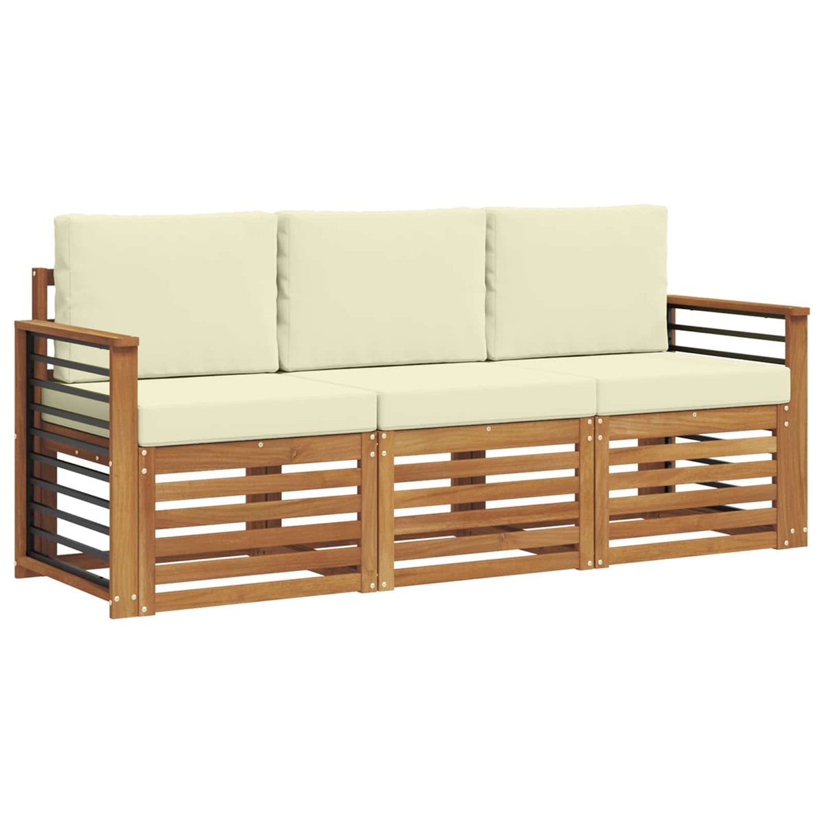 Sofagarnituren 3 stk. Natur und Creme Massivholz Akazie