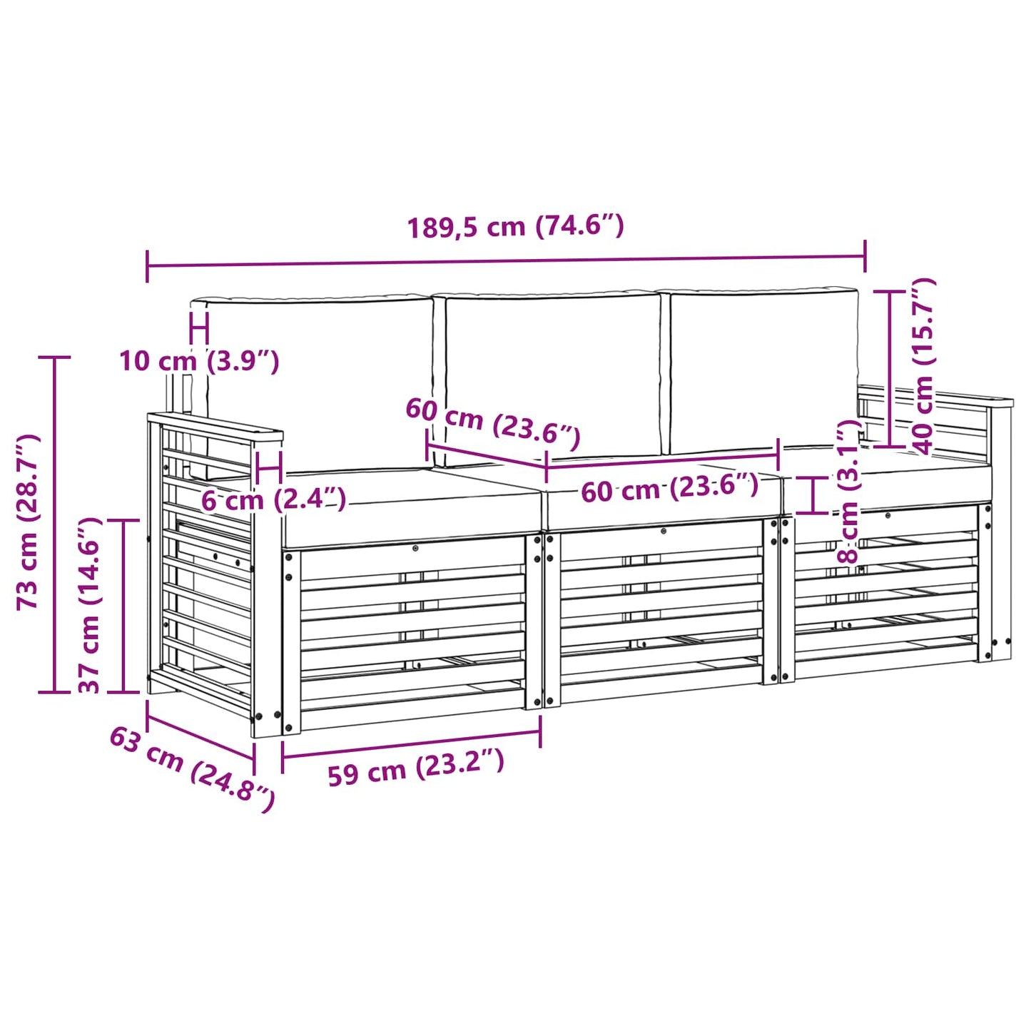Sofagarnituren 3 stk. Natur und Anthrazit Massivholz Akazie
