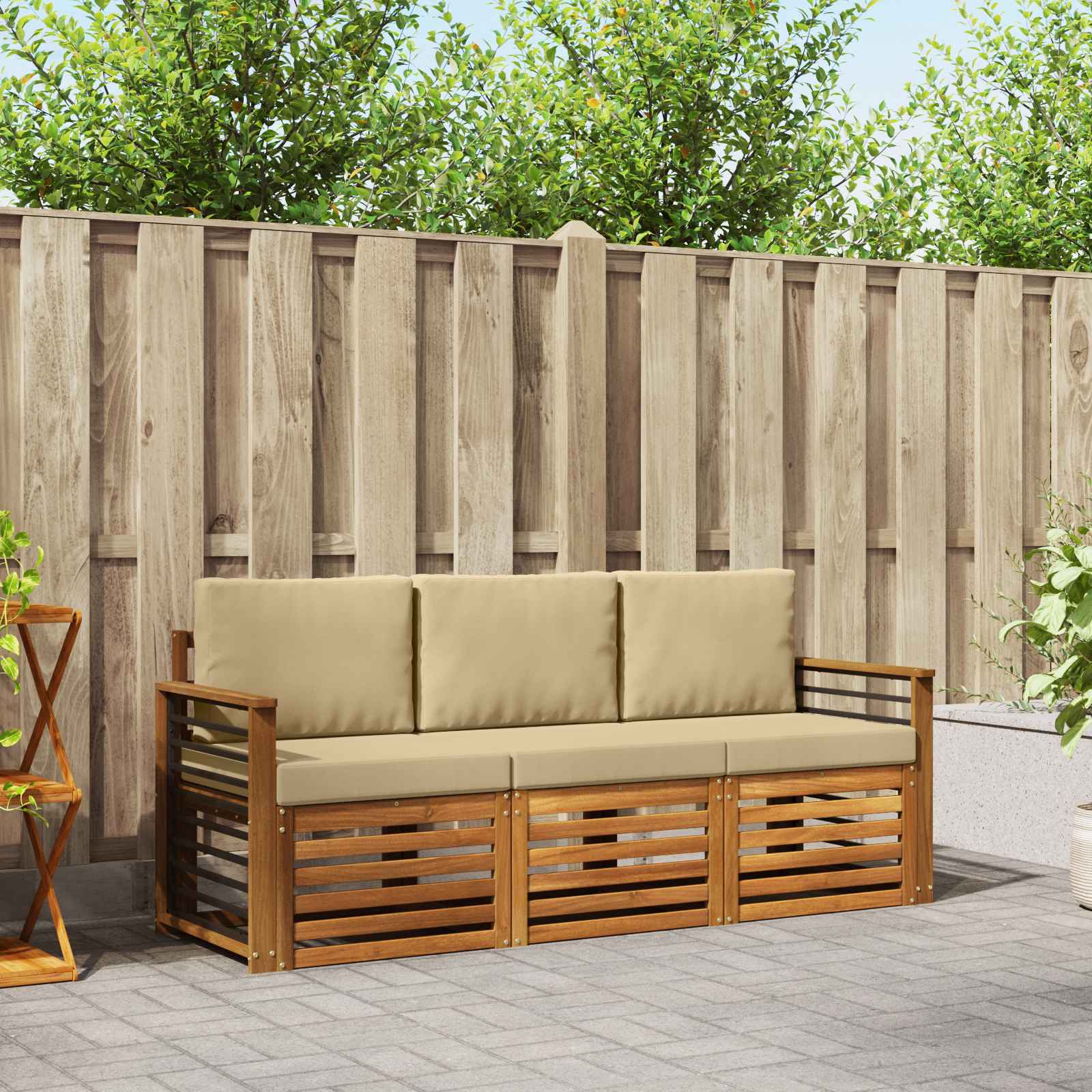 Sofagarnituren 3 stk. Natur und Beige Massivholz Akazie
