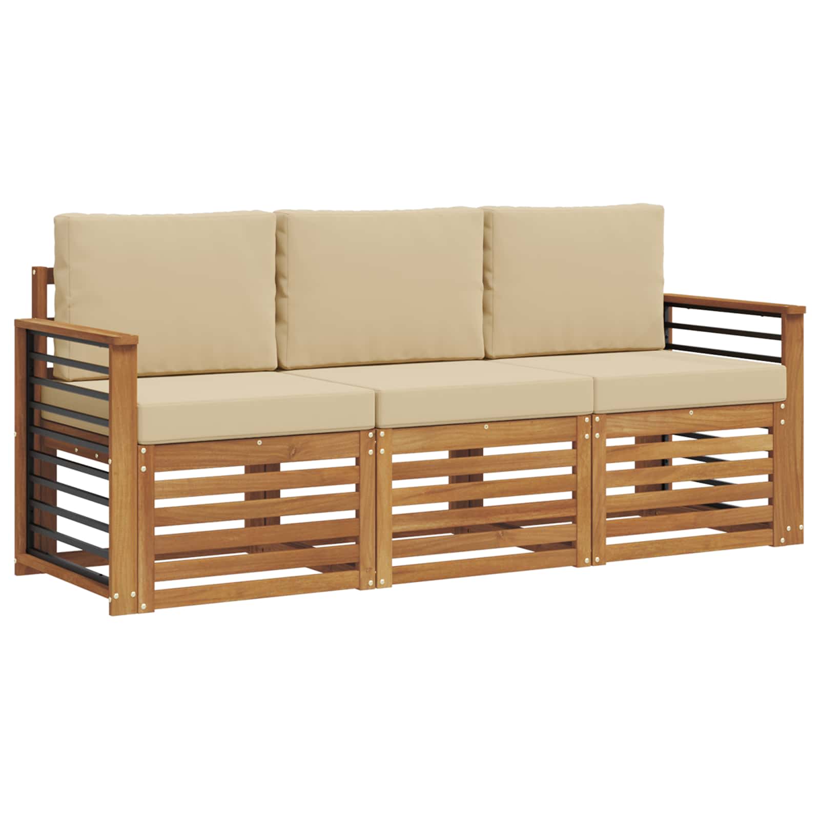 Sofagarnituren 3 stk. Natur und Beige Massivholz Akazie