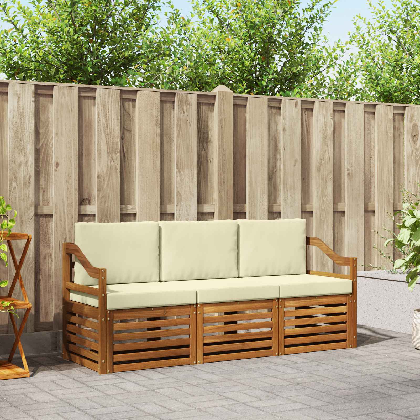 Sofagarnituren 3 stk. Natur und Creme Massivholz Akazie