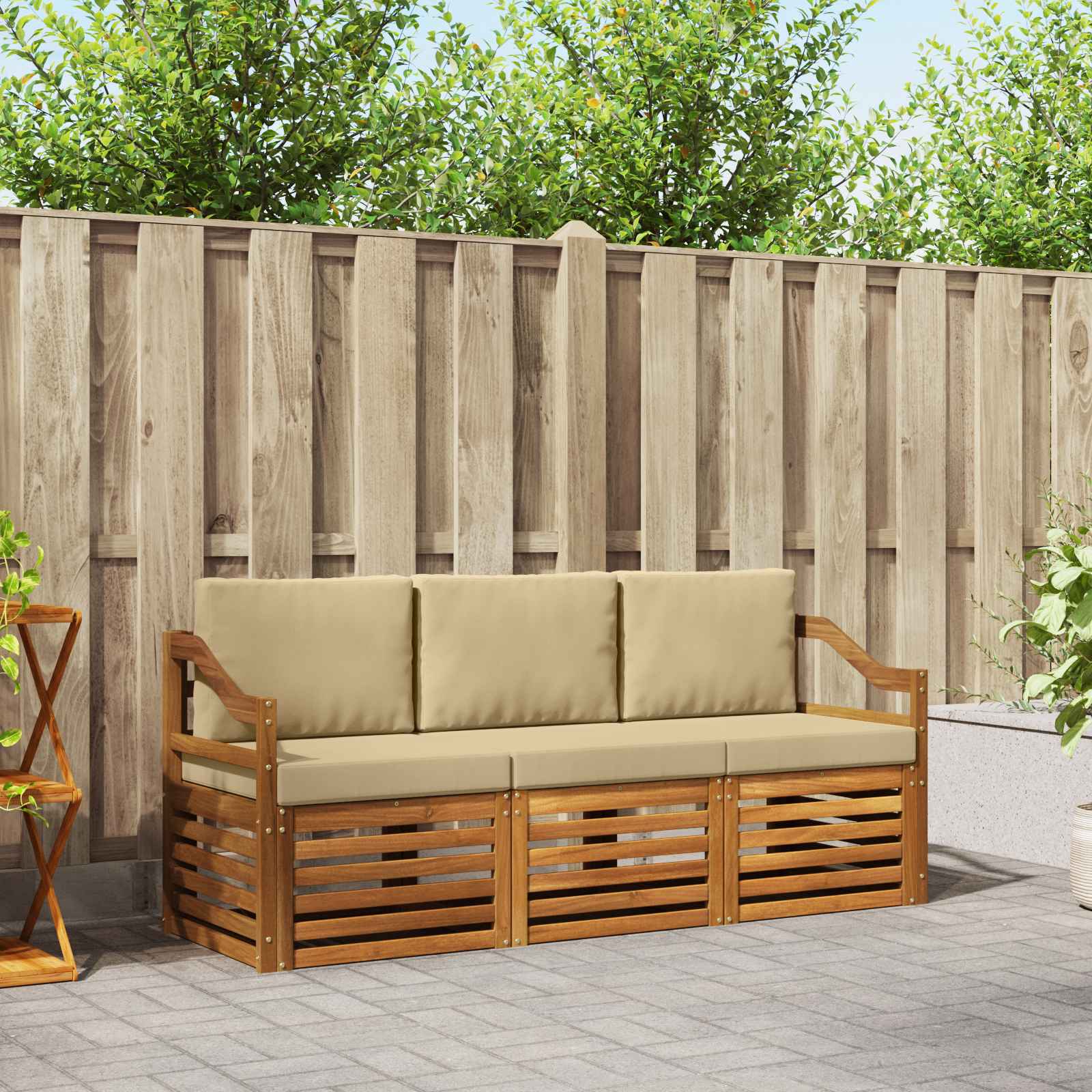Sofagarnituren 3 stk. Natur und Beige Massivholz Akazie