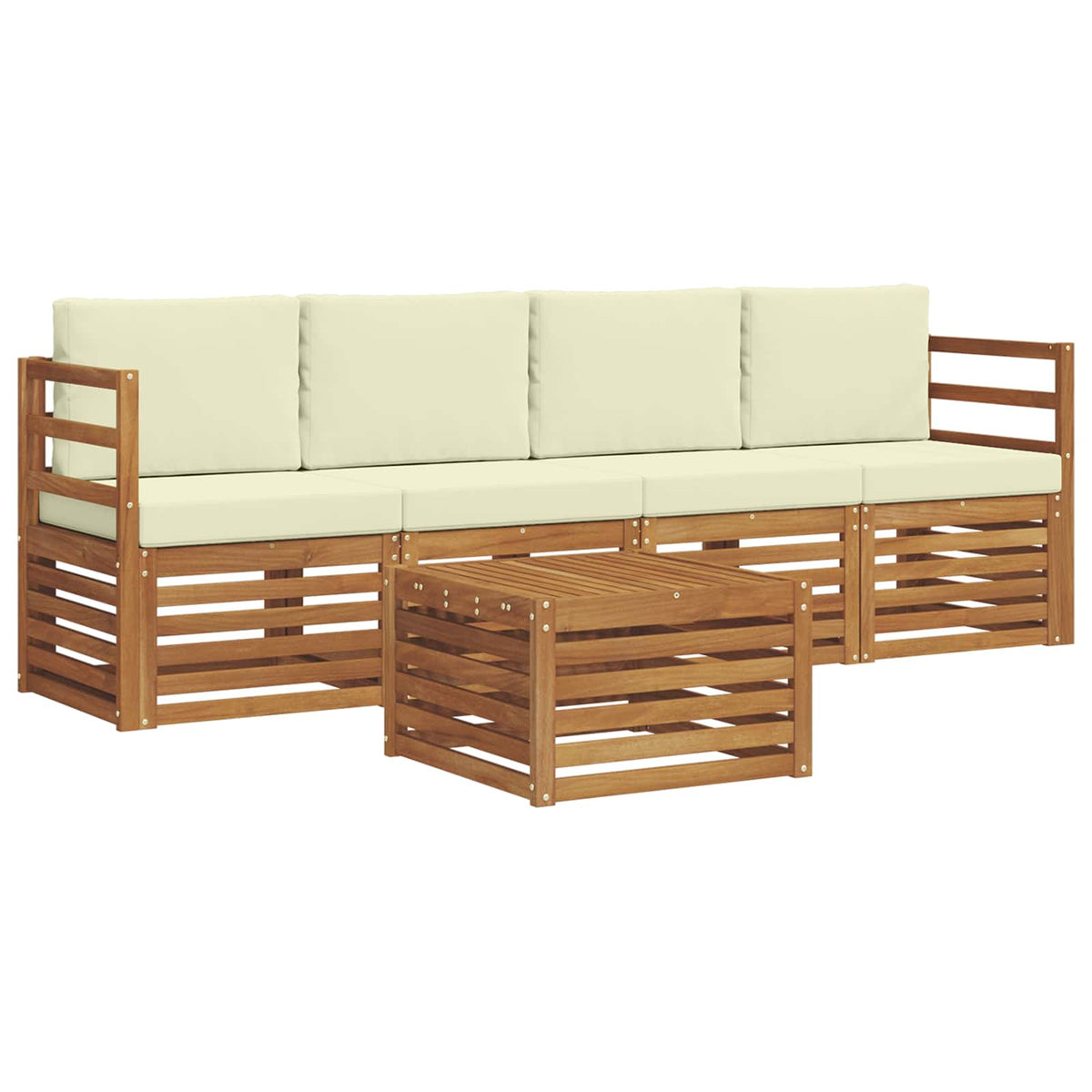 Outdoor-Sofagarnitur 5 stk. Natur und Creme Massivholz Akazie