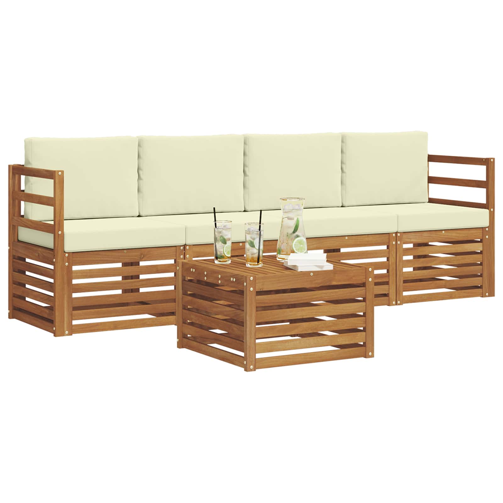 Outdoor-Sofagarnitur 5 pcs Natur und Creme Massivholz Akazie