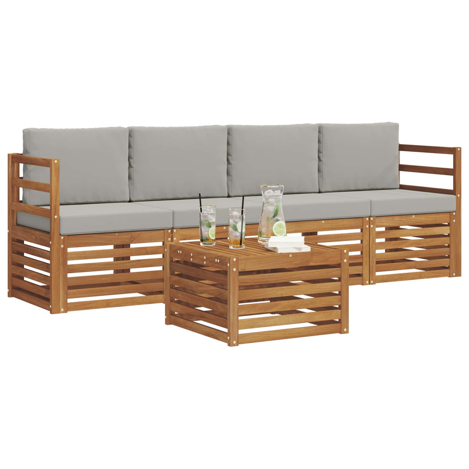Outdoor-Sofagarnitur mit Kissen 5 pcs Natürlich und Hellgrau