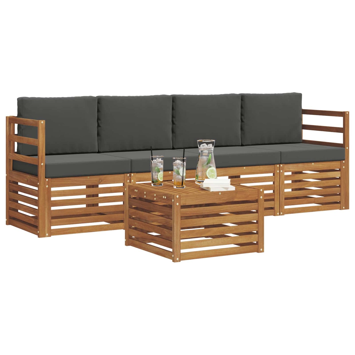 Outdoor-Sofagarnitur 5 stk. Natur und Anthrazit